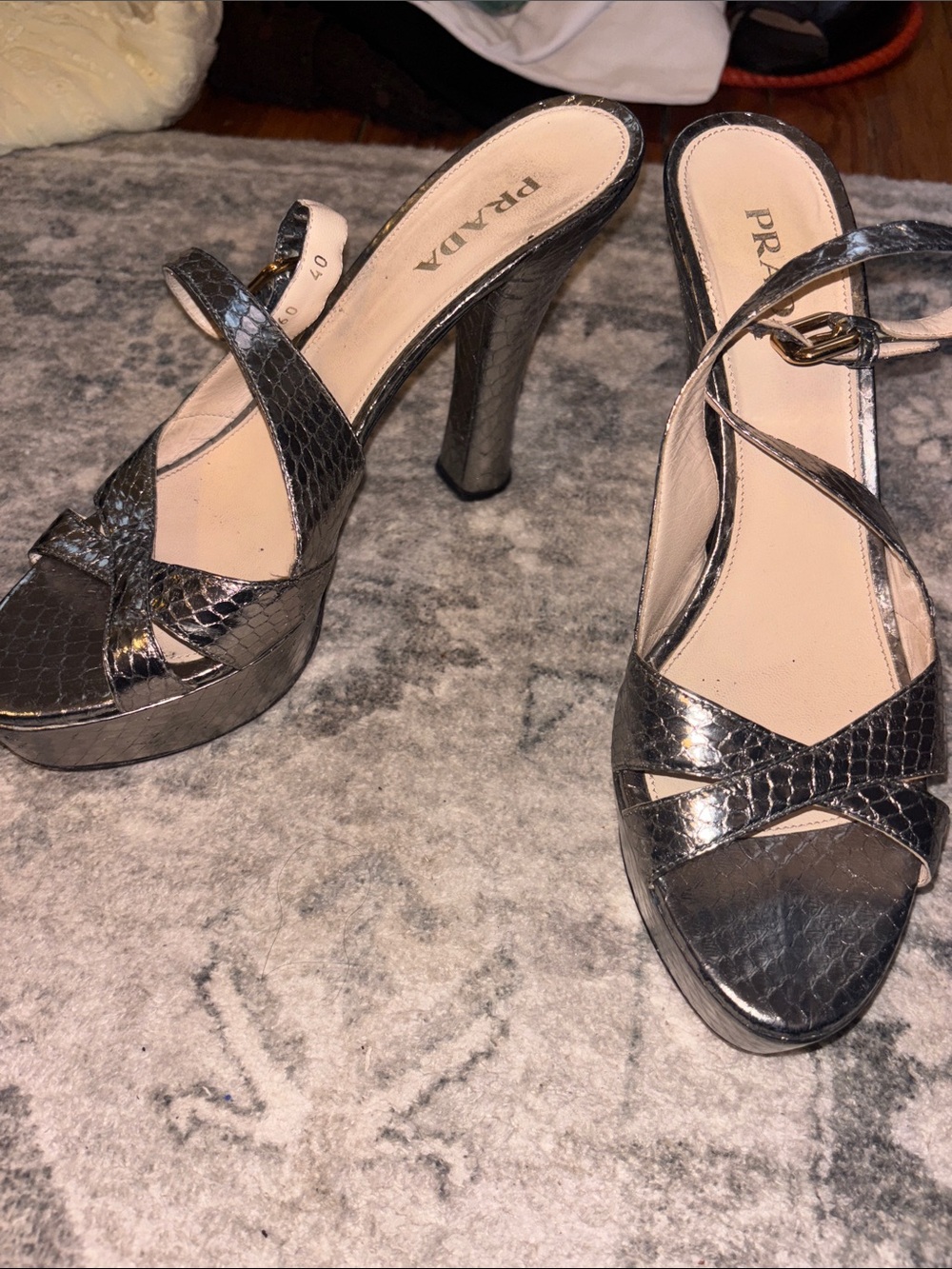 Prada Metallic Snakeskin Heels Size 40 - Picture 4 of 4